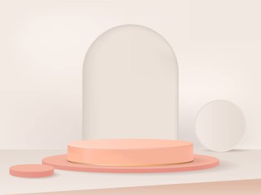 3D vektörü podyumlu. Kozmetik ürünlerini gösteriyor. Sahne gösterisi