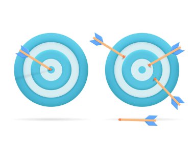 Dart arrow hit the center of target and missed hitting target. Business finance target, goal of success, target achievement concept