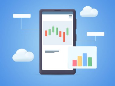 Stock market. trading on 3D smartphone screen with trading chart for stock exchange market