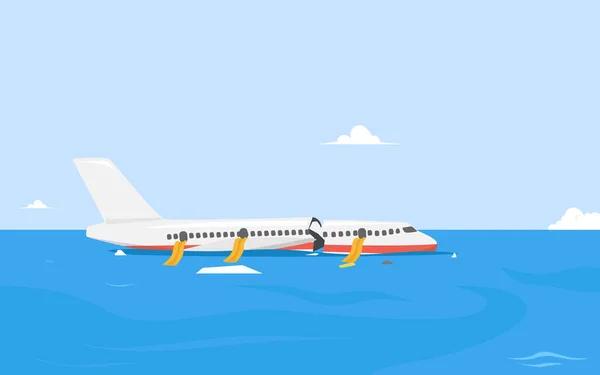 Flugzeugabsturz Den Meeresvektor Illustration — Stockvektor