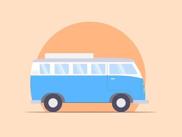 老式蓝色微型客车 野营车旅行 旅行设计要素 — 图库矢量图片