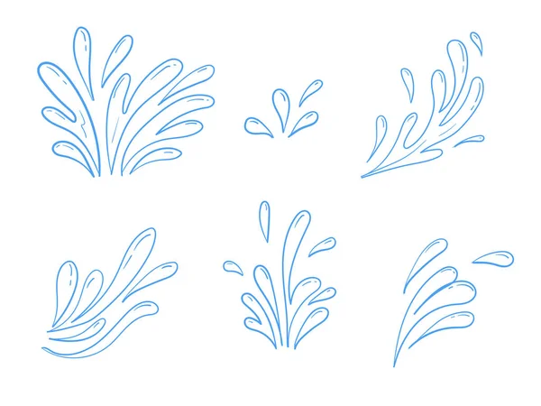 Σύνολο Του Νερού Doodle Splash Στο Χέρι Στυλ Λευκό Φόντο — Διανυσματικό Αρχείο
