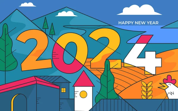 2024 Szczęśliwy Nowy Rok Lanscape Wektor Ilustracja — Wektor stockowy