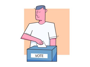 Bir erkek seçmen oy sandığına oy veriyor. Demokrasi özgürlük kavramı