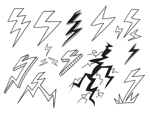 Hand Drawn Doodle Set Lightning Line Art Vector Illustration — Stock Vector