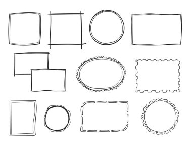 Hand drawn set of simple frame and border with different shapes clipart