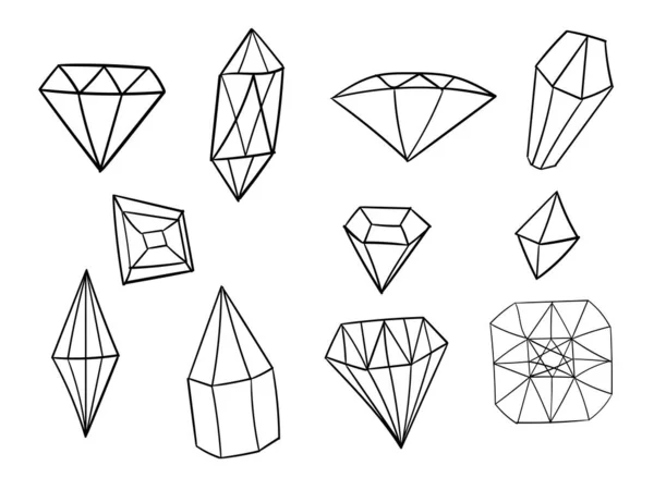 Hand Drawn Symbols Collection Gemstones Quarts Minerals Diamonds — Stock Vector