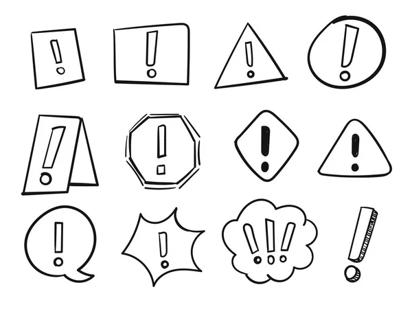 Hand Drawn Exclamation Mark Alert Sign Set Doodle Exclamation Point — Stock Vector