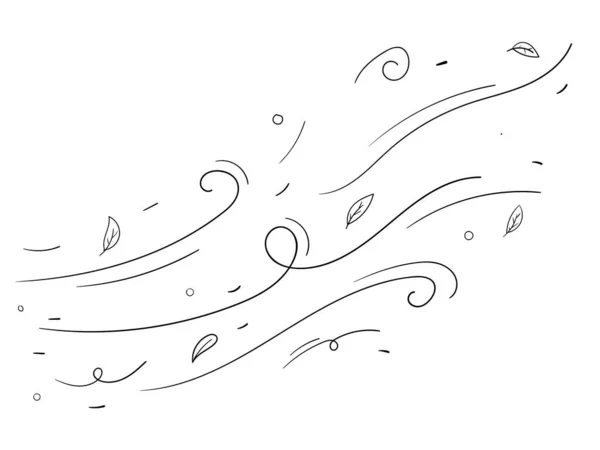Bladwind Krabbel Handgetekende Doodle Wind Beweging Lucht Blazen Blad Vallende — Stockvector