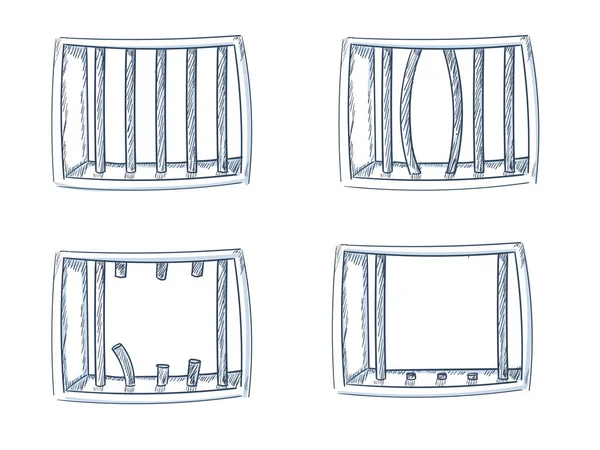Hand Drawn Grunge Rusty Steel Rod Bars Jail Window Prison — Stock Vector