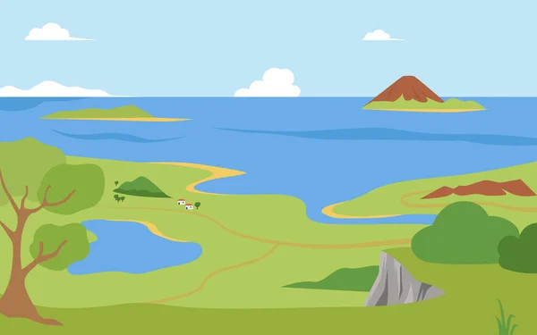 Landscape with lake, sea and mountains vector illustration