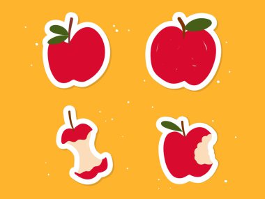 El çizimi şirin elma, ısırılmış elma, elma çekirdeği vektör stili