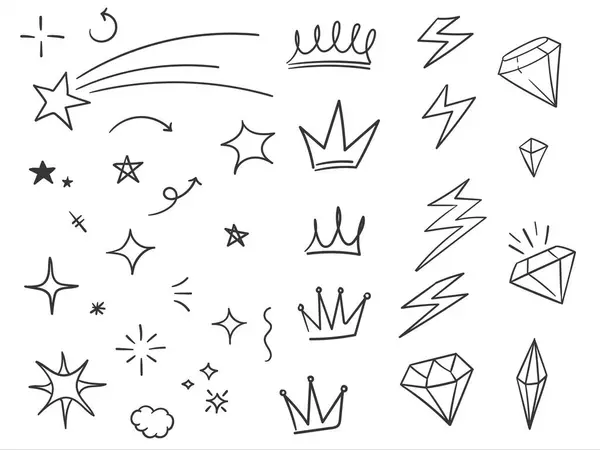 Scarabocchiare Disegnato Mano Doodle Stelle Corona Tempesta Diamante Vettoriale Stock