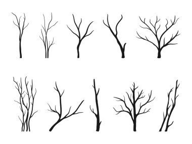 Çıplak ağaç siluetleri. El çizimi ölü ağaç