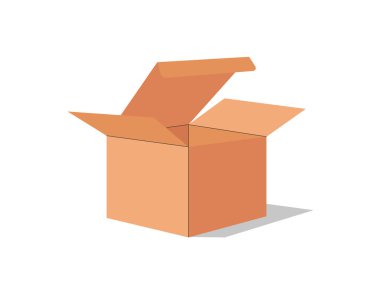 Gölgesi ve kartonuyla açılmış kahverengi karton kutu.