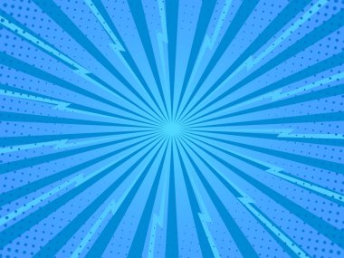 Pop art blue çizgi roman, yıldız patlaması ve yarım ton arkaplan