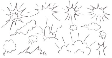 Doodle patlama seti, çizgi roman patlama illüstrasyonu
