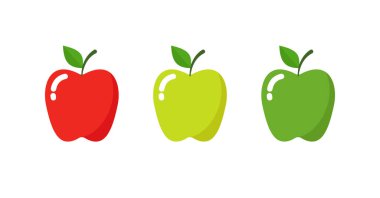 Taze sağlıklı yiyecek işareti. yeşil, sarı ve kırmızı yapraklı elmalar