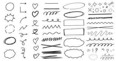 Çizgi şeklinin altını çizen bir karalama seti. Çocuksu çizim biçiminde tasarım ögesi