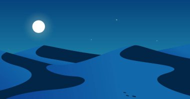 Manzara gece çölü, kum tepeleri ve kumlar gece gökyüzü, ay ve yıldızlar