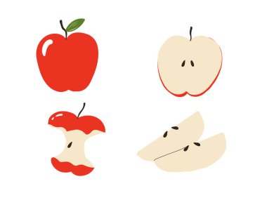 El çizimi stili, ısırılmış elma, elma çekirdeği.