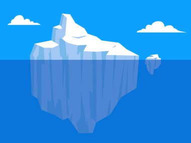 Büyük bir su altı parçasıyla okyanusta yüzen basit bir buzdağı, su altında ve su yüzeyinde.