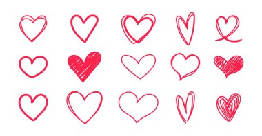 Karalama el çizilmiş kırmızı kalp koleksiyonu