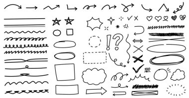 Altı çizili karalama çizgisi çizgisi ve geometrik şekil. El çizimi tasarım ögesi