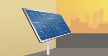 Enerji ekolojisi kavramını korumak için şehir manzarası güneş palelleri
