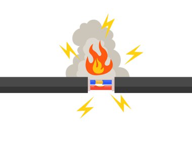 Elektrikli kısa devre, kablo yanıyor, duman, kıvılcım