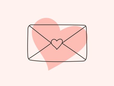 Elle çizilmiş doğrusal zarf, ortasında kalp var.