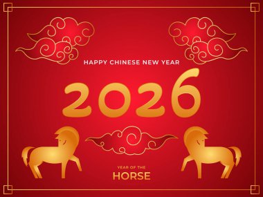 2026 Çin Yeni Yılı, Zodiac Tebrik kartı, bayrak, takvim, at yılı