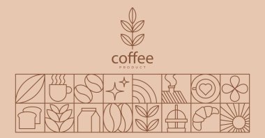 Geometrik kahve tasarımı ögesi, markalaşma ambalaj tasarımı, kahve ürünü modeli arka plan