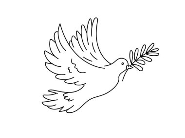 Uçan kuş gagasında bir zeytin dalı tutar, el çizimi kuş.