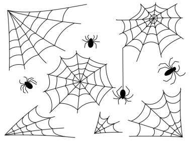 Cadılar Bayramı için örümcekler ve ağlar, karalama stili böcekler deseni