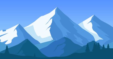 Karlı dağlar, kar kaplı dağlar berrak mavi gökyüzünün altında.