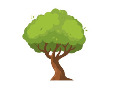 Yeşil yapraklı basit düz stil ağaç, çizgi film ağaç çizimi