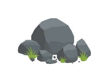 Kaya ve Çimen Tasarım Elementi, kayalar ve taşlar, çimen yapraklarıyla