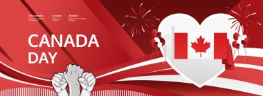 Kanada Günü soyut sanatı bayrak renklerinde. Kanada ulusal gününde tipografiyle birlikte en son yaratıcı afiş. Posterler, web afişleri ve bayram tebrik kartları için mükemmel.