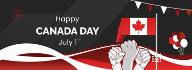 Koyu arkaplan renginde Kanada Günü tebrik kartınız kutlu olsun. Ulusal bir kutlama için zarif bir şablon. Tatil vektörü illüstrasyon kavramı.