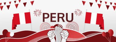 Peru Ulusal Gününüz kutlu olsun. Tatil konsepti olan geniş bir afişin resmi. Peru Bağımsızlık Günü için soyut sanat her yıl 28 Temmuz 'da kutlanır.