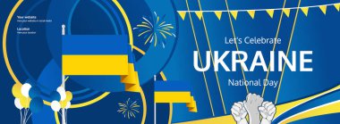 Ukrayna Bağımsızlık Günü bayrak konseptini selamlıyor. 24 Ağustos Ukrayna Ulusal Günü olarak kutlanır. Bayrağı ve yumruğu olan güzel bir şablon, milliyetçilik posteri için harika..