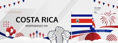 Costa Rica National Day horizontal design banner with raised hands and country flag to celebrate September 15th proudly. Happy Costa Rica Independence Day clipart