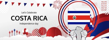 Kosta Rika Ulusal Günü bayrağı. 15 Eylül her yıl Kosta Rika 'nın Bağımsızlık Günü olarak kutlanır. Bayrak ile soyut şablon ve kaldırılmış yumruk. Ulusal tatil illüstrasyon konsepti.