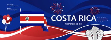 Kosta Rika Ulusal Bayramı ulusal bayram kutlamaları için vatansever arkaplan pankartı. 15 Eylül, Kosta Rika 'nın Bağımsızlık Günü kutlu olsun.