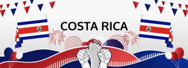 Kosta Rika Bağımsızlık Günü yatay bayrağı. 15 Eylül Kosta Rika Ulusal Günü olarak kutlanır. Ulusal bayramlar, tanıtım, reklamlar ve satış için kutlama afişi