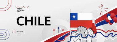 Şili Bağımsızlık Günü yatay bayrağı. 18 Eylül Şili Ulusal Günü olarak kutlanır. Ulusal bayramlar, tanıtım, reklamlar ve satış için kutlama afişi