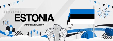 Estonya Ulusal Bayramı bayrağı. Bayram kutlamaları için modaya uygun şablonlar, tebrik kartları, tanıtım, reklamlar ya da ulusal etkinlik. 24 Şubat Mutlu Estonya Bağımsızlık Günü
