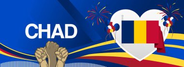 Çad Bağımsızlık Günü şablon tasarımı bayrak rengi temalı kalp sembolü. Bağımsızlık ruhu için modern soyut sanat, Ulusal Gün posteri ya da afişi için mükemmel.