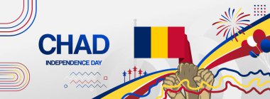 Chad Bağımsızlık Günü yatay afişi. 11 Ağustos Çad 'ın Bağımsızlık Günü olarak kutlanır. Ulusal bayramlar, tanıtım, reklam ve satış için kutlama afişi